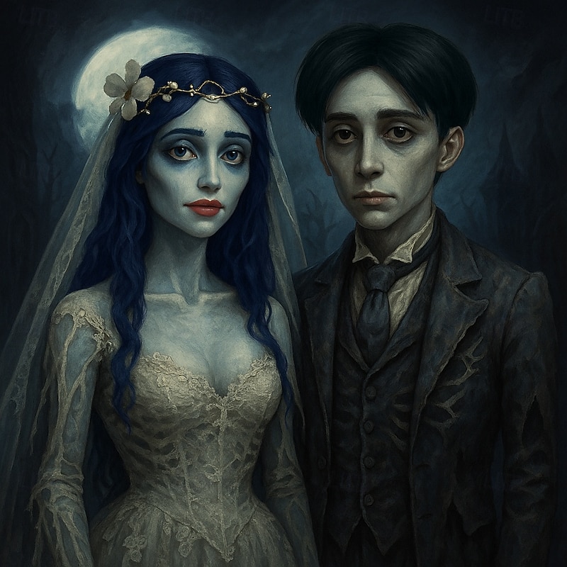 Corpse Bride Anime Cosplay Wigs Long Wave Dark Blue Synthetic Hair Wig Halloween Wigs