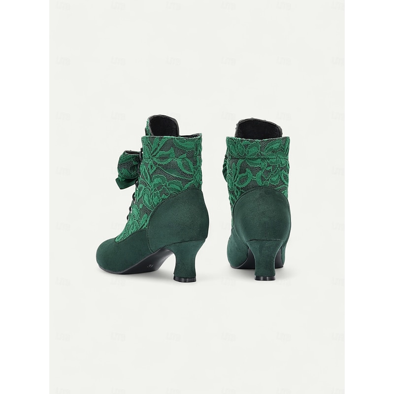 Women's Victorian Lace-Up Ankle Boots - Green Suede High Heel Booties for Vintage and Steampunk Costumes3
