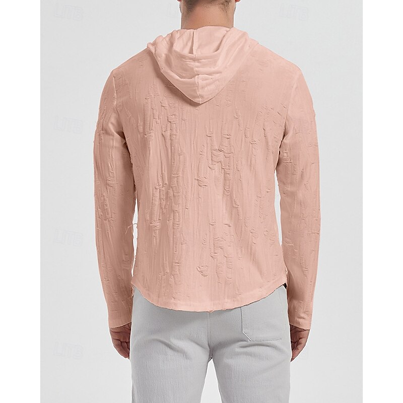 Men's Shirt Popover Shirt Summer Shirt Casual Shirt Beach Shirt Black White Yellow Pink khaki Long Sleeve Plain Hooded Vacation Hawaiian Drawstring Clothing Apparel Polyester Fashion Casual2