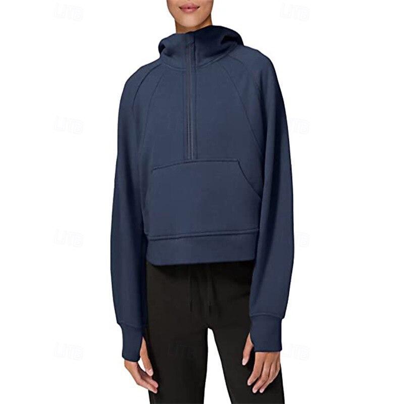 Women's Pullover Hoodie Sweatshirt Plain Streetwear Casual Long Sleeve Hooded Regular Tops Street Holiday Half Zipper Quarter Zipper Zipper Light Pink Black Pink Red Navy Blue Winter