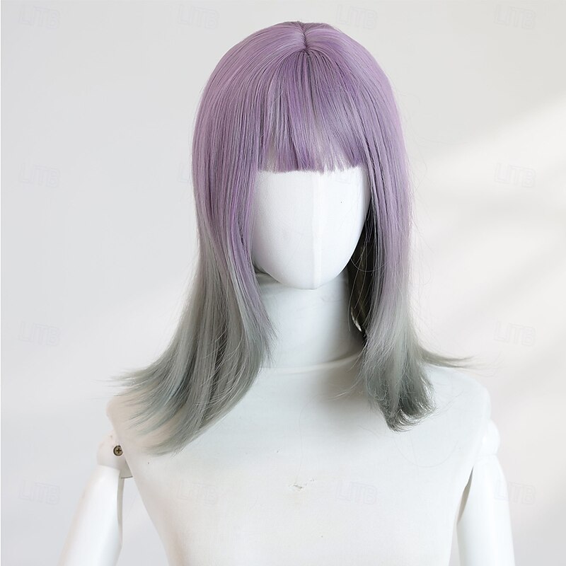 Short 14″ Gradient Green Straight Wig for Women – Full Bangs, Synthetic Hairpiece, Perfect for Halloween & Photo Shoots2