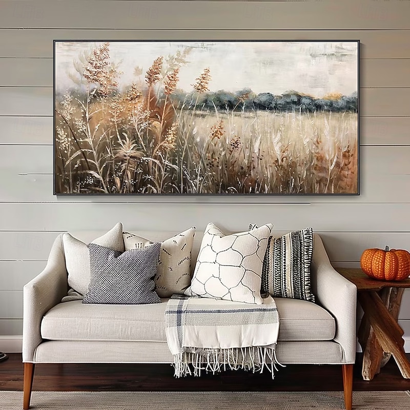 Mintura Handmade Autumn Reeds Oil Paintings On Canvas Wall Art Decoration Modern Abstract Flower Landscape Picture For Home Decor Rolled Frameless Unstretched Painting