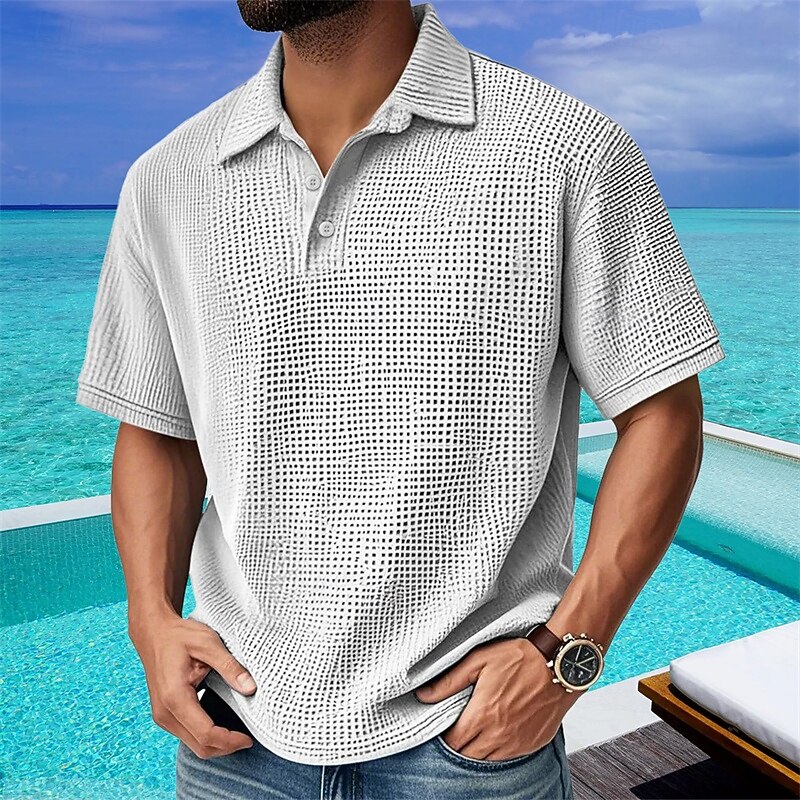 Men's Corduroy Shirt Golf Shirt Work Casual Lapel Short Sleeve Basic Modern Plain Buttons Summer Regular Fit Black White Light Green Red Navy Blue Dark Green Corduroy Shirt