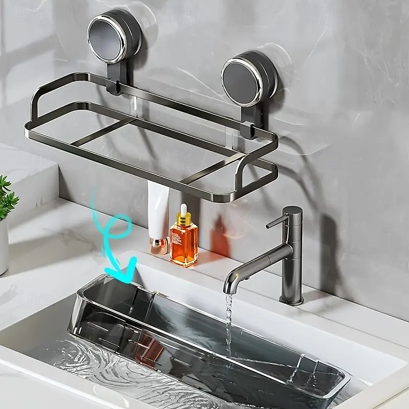 Wall-Mounted Suction Cup Bathroom Shelf Waterproof Cosmetic Storage Shelf with Drainage Perfect for Bathroom & Kitchen Organization3