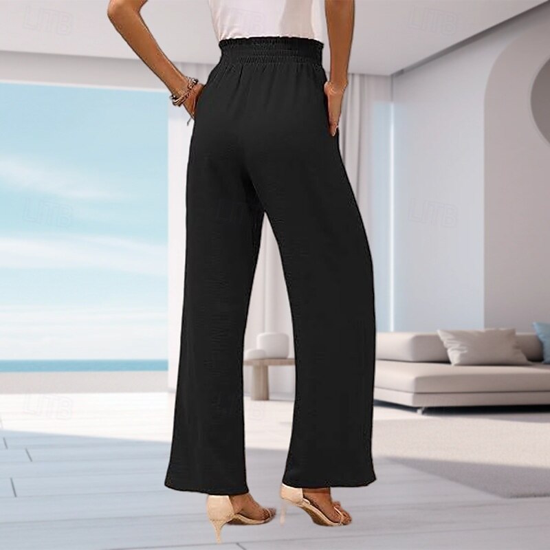 Women's Wide Leg Slacks Streetwear Casual Full Length Natural Plain Pocket Elastic Waist Comfortable Outdoor Vacation Going out Grey Black White Sky Blue Fall Regular Fit3