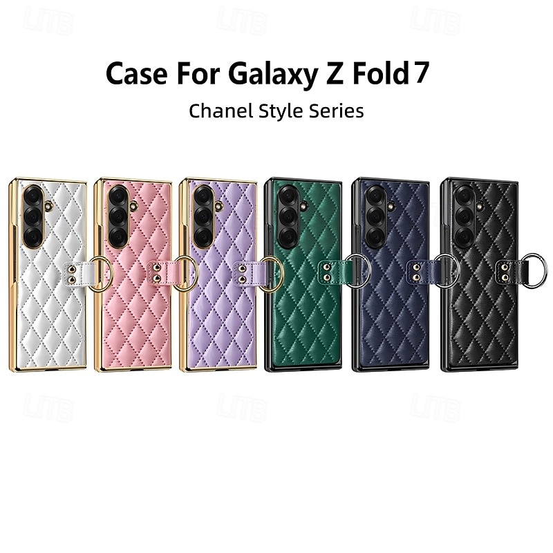 Phone Case For Samsung Galaxy Z Fold 7 Z Fold 6 Z Fold 5 Z Fold 4 Z Fold 3 Back Cover Ring Holder Full Body Protective Retro TPU PU Leather