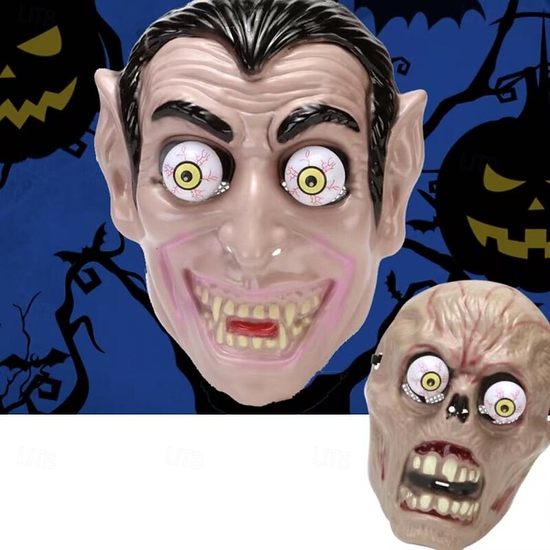 Halloween Clown Mask For Adults Realistic Scary Costumes Plastic Face Mask, Horror Spring Eye Popping Mask, Creepy Joker Face Cover for Halloween Party, Haunted House, Prank Props