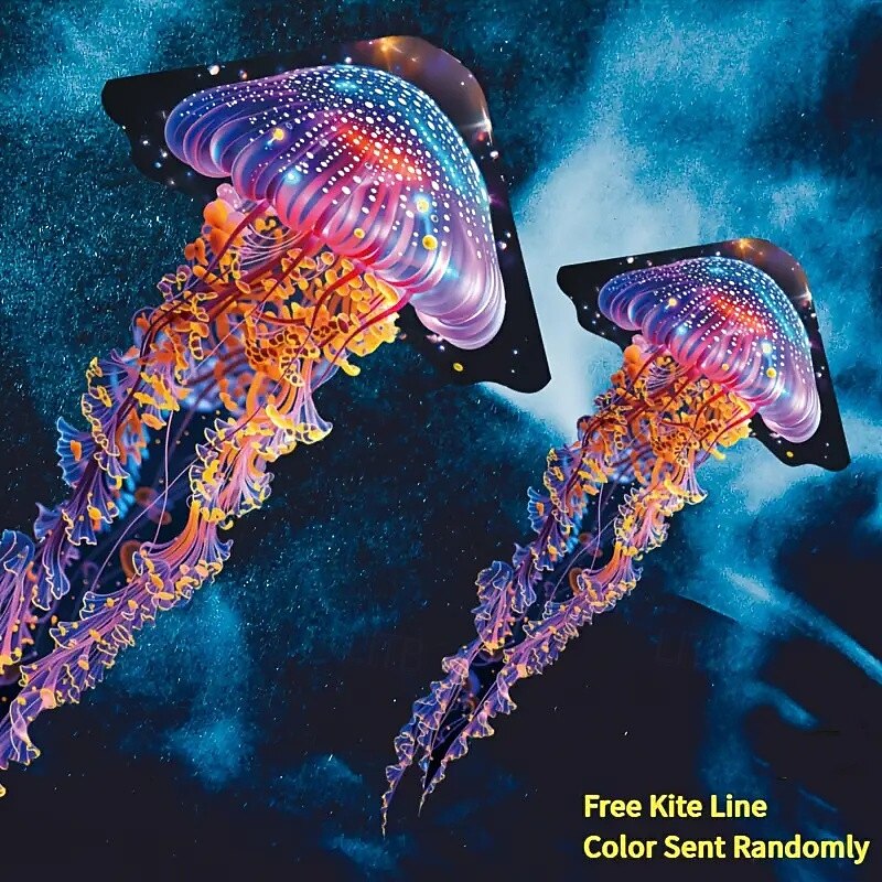 1 3D Giant Jellyfish Kite Eager Craftsmanship Stronger Tail Floating Beach Outdoor Games With Kite Wire Board Flying in the Breeze Thanksgiving Christmas Gift