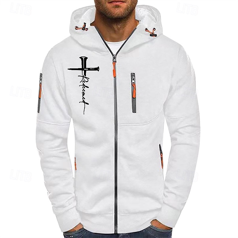 Men's Hoodie Full Zip Hoodie Black White Navy Blue Light Grey Dark Gray Hooded Cross Zipper Pocket Sports & Outdoor Daily Holiday Polyester Streetwear Basic Casual Spring Fall Clothing Apparel Hoodies2