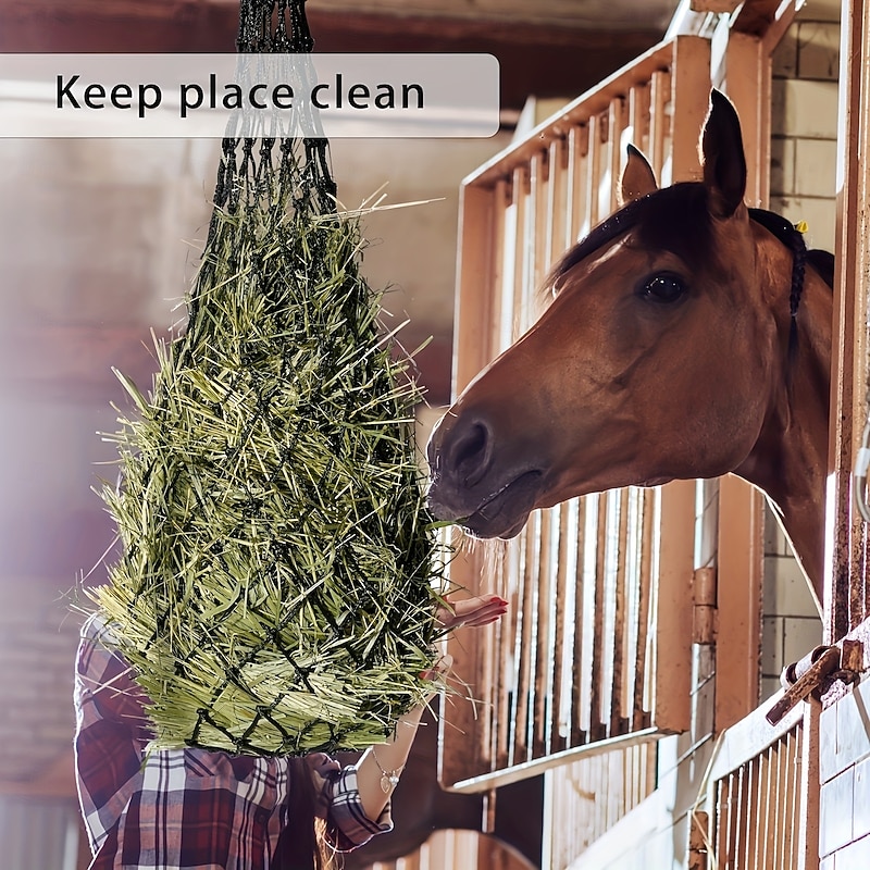 Durable Polyester Hay Feeder for Horses Sheep and Donkeys - High-Capacity Woven Grass Net with Black & Orange Straps 35.43 Large Size Perfect for Farm Animals Farm Animal Feeder  Feeding Access3