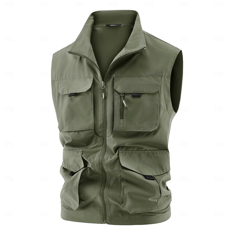 Men's Outdoor Vest Tactical Jacket Sports Outdoor Fishing Camping & Hiking Active Spring Fall Multi Pocket Multi Layer Polyester Tactical Zipper Black Navy Blue Khaki Army Green Vest4