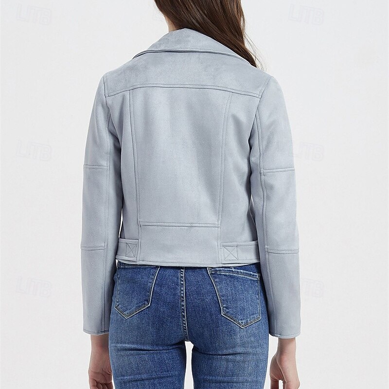 Women's Casual Jacket Suede Vest Windproof Warm Zipper Pocket Fashion Modern Casual Solid Color Going out Weekend Zipper Regular Peaked Lapel Regular Fit Long Sleeve Outerwear Black Red Sky Blue Fall2