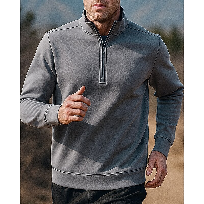 Men's Running Top Sports Sweatshirt Quarter Zip Long Sleeve Top Athleisure Solid Colored Moisture Wicking Breathable Fishing Hiking Running Sportswear Activewear Black White Beige3