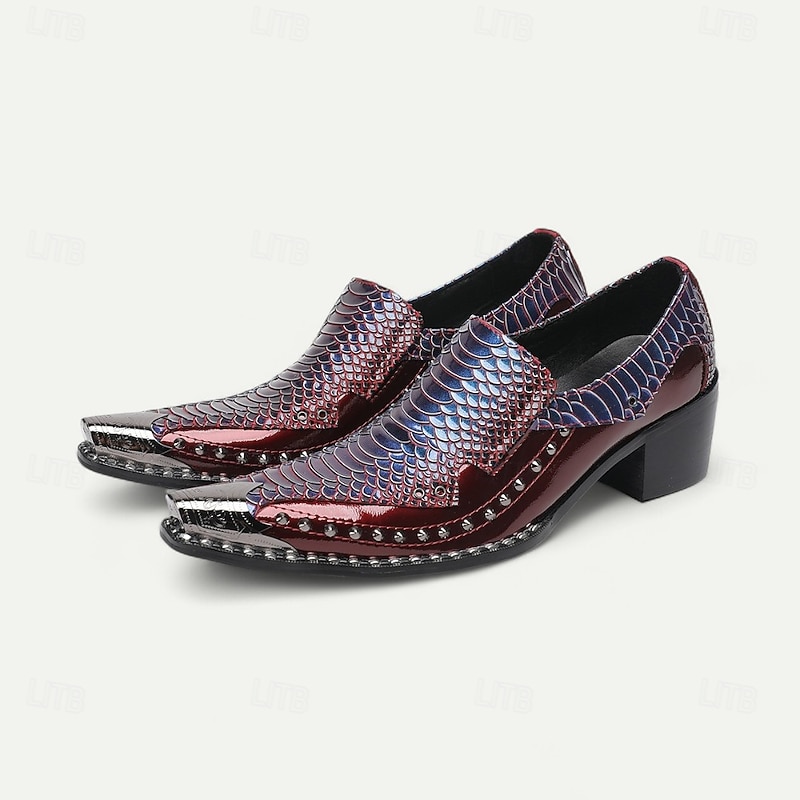 Men's Burgundy and Blue Crocodile-Texture Loafers Luxury Leather Dress Shoes for Fashionable Men at Formal Events and Evenings Out4