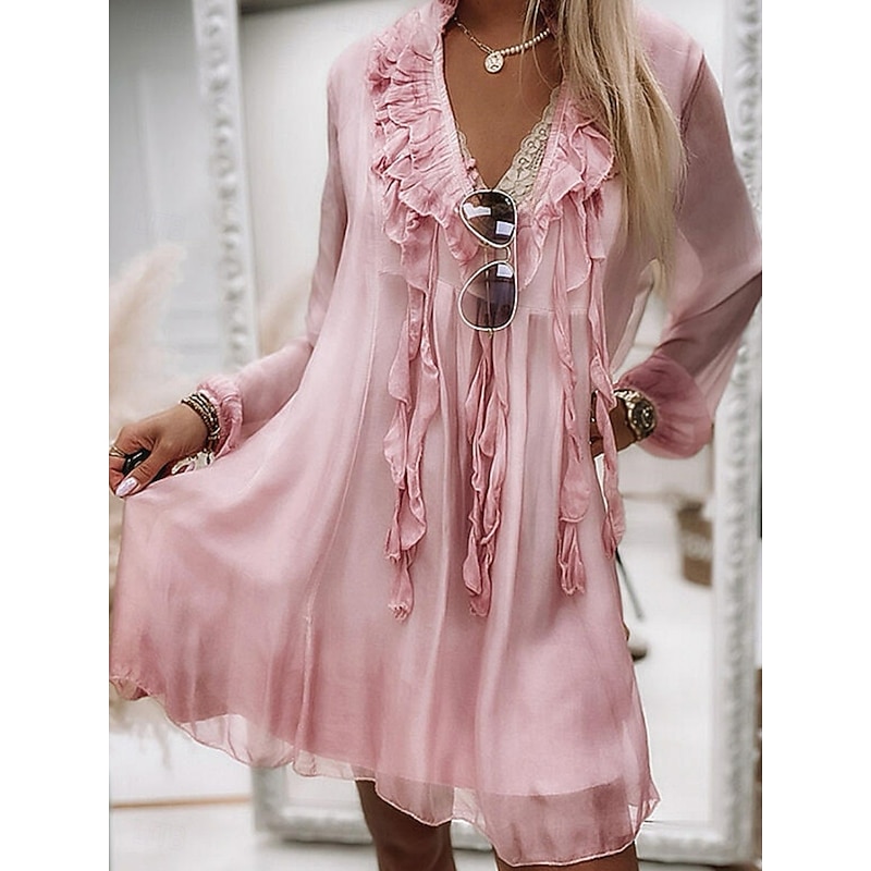 Women's Mini Dress Casual Dress Basic Casual Vacation Daily Regular Fit Plain 3/4 Length Sleeve V Neck Pink Gray Summer4