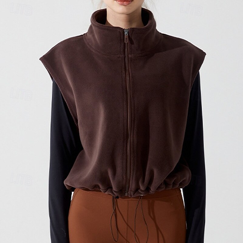 Women's Outerwear Stand Collar Windproof Lightweight Warm Full Zip Sleeveless Sports Solid Color Top For Outdoor Running Yoga Classic Fit Activewear2