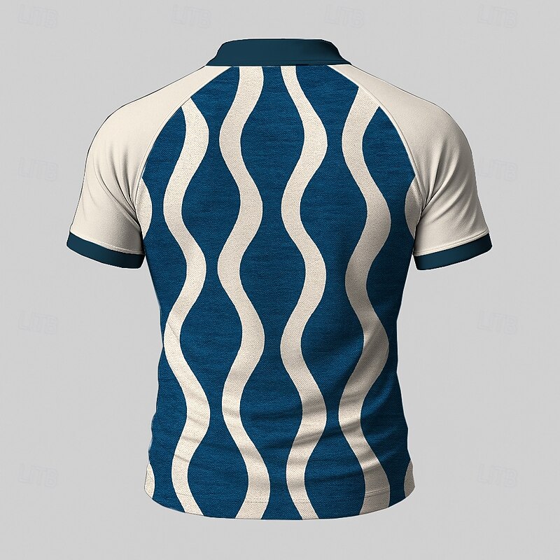 Men's Geometic Line Zip Polo Short Sleeve Stand Collar Business Modern Leisure Business Athleisure Casual Daily Zipper 3D Print Summer Robin's Egg Blue Green Red4