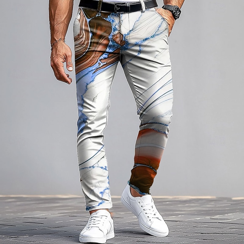 Men's Dress Pants Trousers Suit Pants Slim Fit Pants with Pockets Geometric Marble Abstract Art Full Length Outdoor Daily Holiday Casual Wine Blue Micro-elastic4