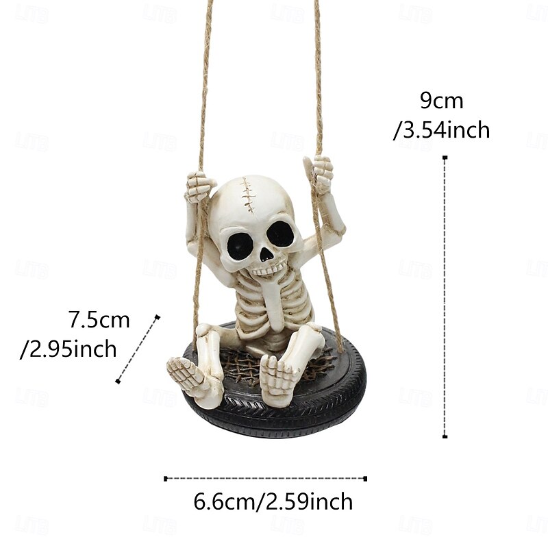 Halloween Resin Skeleton Tire Swing Hanging Decor, Outdoor Tree Yard Balcony Wall Decoration, Spooky Halloween Hanging Ornament for Garden and Patio3