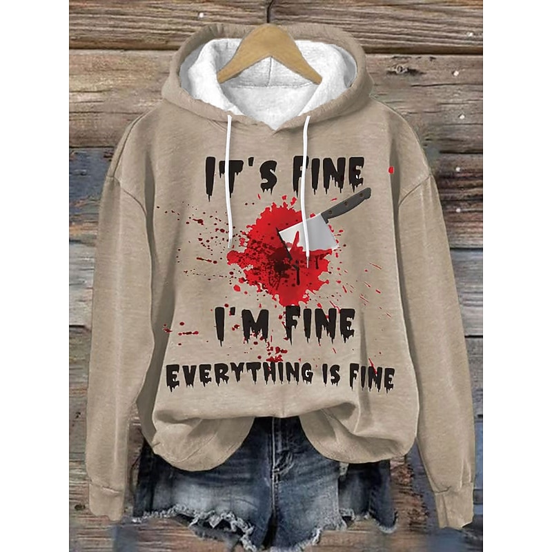 Halloween Women's Hoodie Pullover Sweatshirt Oversized Long Sleeve Casual Bloodstain Graphic Abstract Fashion Print Hooded Street Dailywear Drawstring Print White Pink Orange Khaki Gray Fall Winter
