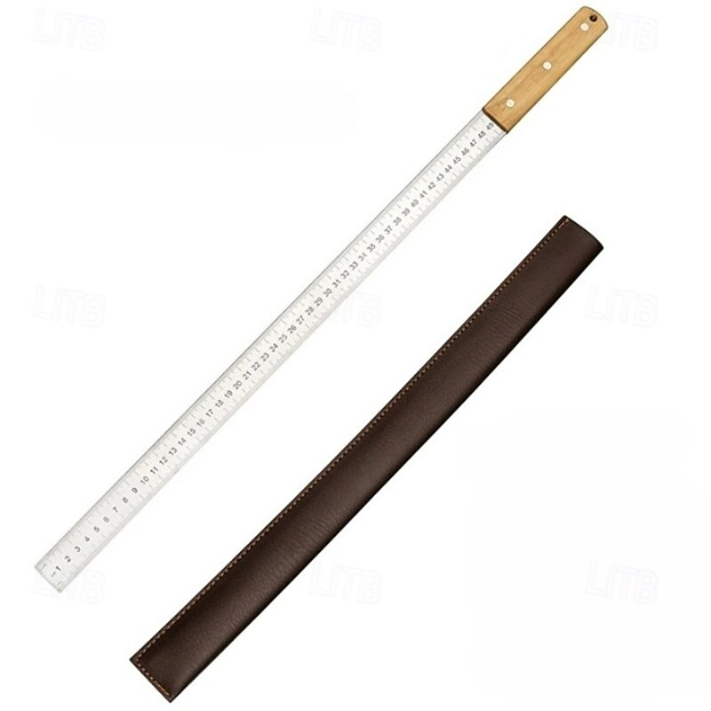 20-Inch Dual Scale Ruler with Wooden Handle Heavy Duty Ruler Self Defense Includes Green String and Faux Leather Strap Ideal for Woodworking, Painting, Machinists