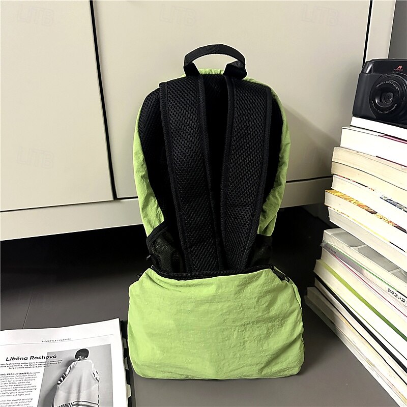 Lightweight Green Outdoor Backpack – Water-Resistant Nylon Daypack with Mesh Pockets for Hiking, Camping & Travel3