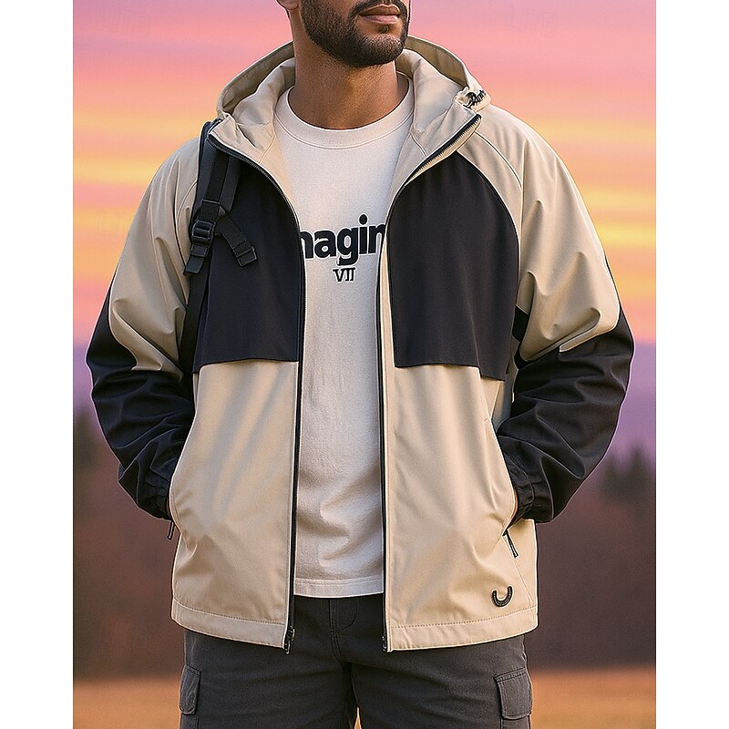 Men's Windbreaker Softshell Jacket Hiking Jacket Outdoor Waterproof Windproof Hiking Outfits Hiking Clothes Spring Autumn / Fall Jacket Hunting Climbing Running Patchwork Black Ivory Army Green