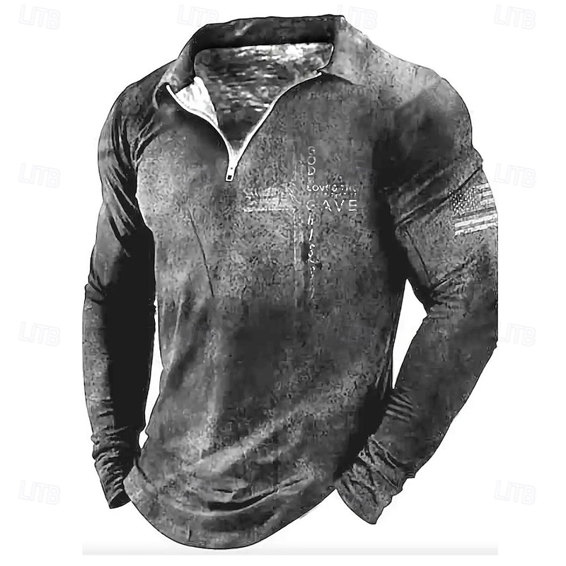Men's Graphic Cross Polo Long Sleeve Half Zip Vintage Casual Daily Athleisure Casual Daily Zip Up Spring Fall Winter Black Blue Dark Grey3