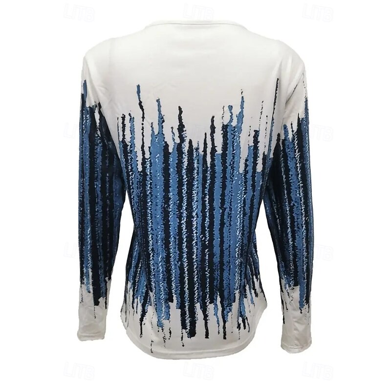 Women's T Shirt Quarter Zip Long Sleeve Casual Graphic Geometric Abstract Vintage Modern V Neck Regular Tops Daily Blue Purple Green Spring Fall2