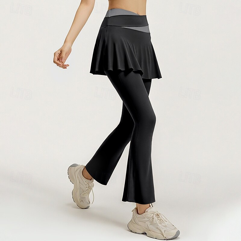 Women's Workout Pants Running Leggings 2 in 1 Tummy Control High Waist Gym Pilates Zumba Bottoms Solid Color Black Blue Coffee Sports Activewear Tight Fit