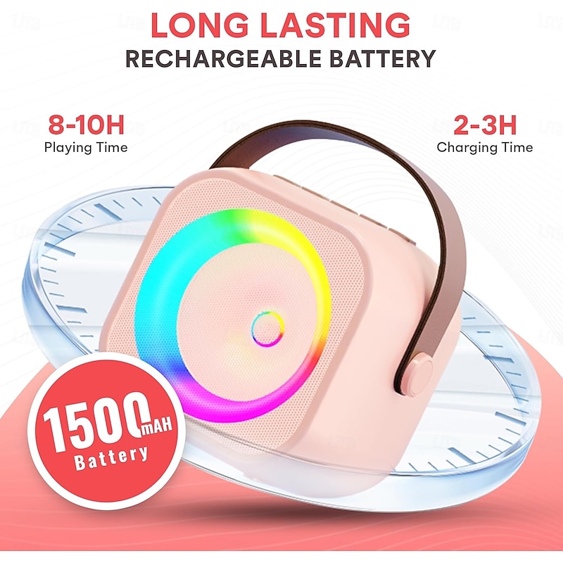 Mini Mic Pro Mini Karaoke Machine for Kids Adults, Portable Bluetooth Speaker with 1/2 Wireless Microphones, Birthday Gifts Toys for Girls2