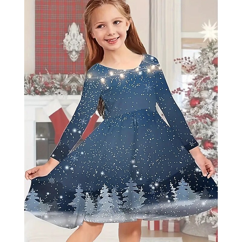Girls' 3D Snowflake Dress Long Sleeve Summer Spring Vacation Daily Holiday Princess Beautiful Sweet Kids 4-12 Years Casual Dress A Line Dress Knee-length Regular Fit2