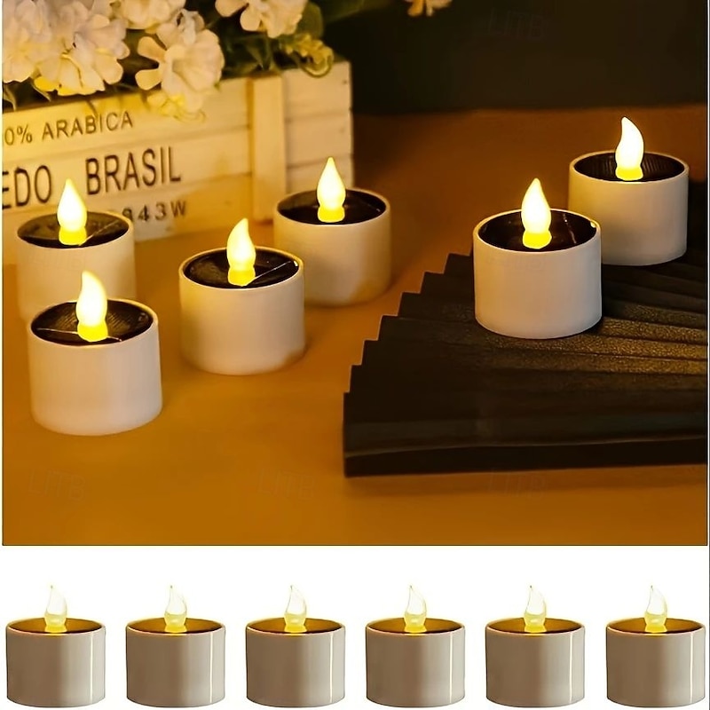 6/12pcs Solar Candle Light Outdoor Waterproof LED Flameless Solar Tea Light for Holiday Home Outdoor Balcony Garden Terrace Steps Wedding Christmas Halloween Lighting Decoration3