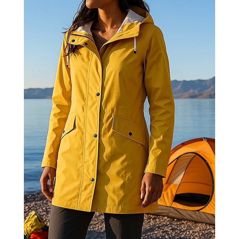 Women's Rain Coat Outdoor Waterproof Windproof Hiking Outfits Hiking Clothes Winter Autumn / Fall Top Camping / Hiking / Caving Running Solid Color Black Yellow Pink3