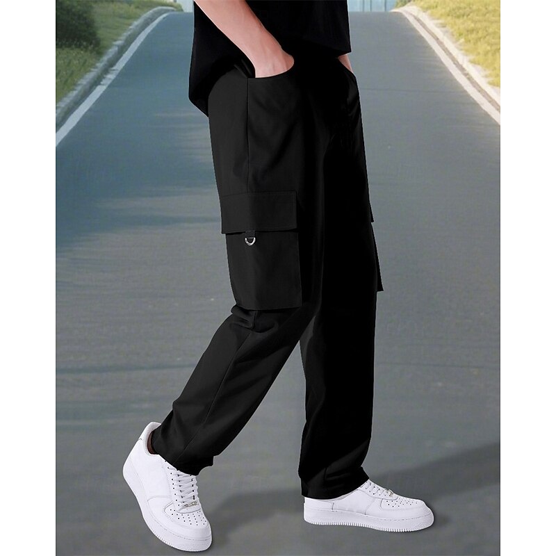 Men's Cargo Pants Trousers Elastic Waist Drawstring Multi Pocket Plain Camouflage Wearable Outdoor Daily Camping & Hiking Fashion Classic Black Army Green2