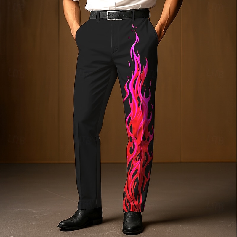 Men's Dress Pants Trousers Suit Pants Flame Full Length Outdoor Holiday Fashion Red Blue Micro-elastic3