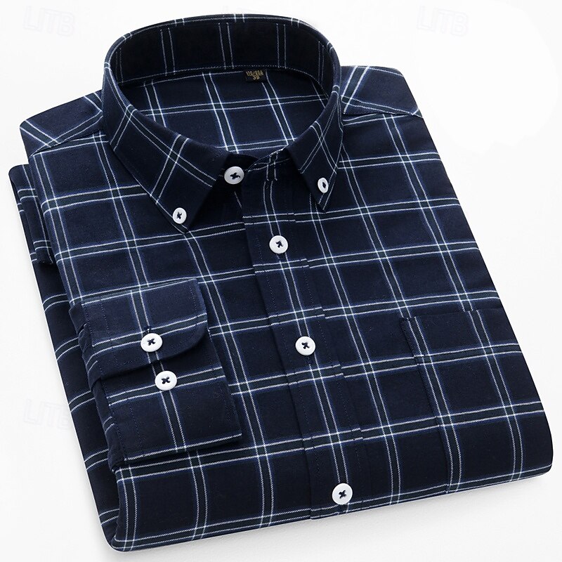Men's Shirt Dress Shirt Button Down Shirt Oxford Shirt Plaid Shirt Collared Shirt Plaid / Check Daily Wear Corporate Clothing Dark Navy Navy Blue Blue Green Long Sleeve Shirt Collar All Seasons3