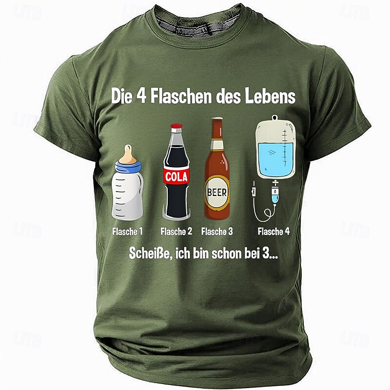 Men's Funny Short Sleeve Graphic Tee: The 4 Bottles of Life Beer Humor Lifestyle2