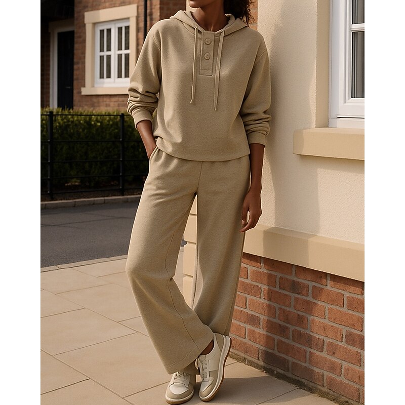 Women's Sweatsuit Leisure Suit Drawstring Hooded Solid Colored Clothing Suit Spring Apricot Casual Sun Protection Lightweight Long Sleeve Sport Activewear Micro-elastic Regular Fit3