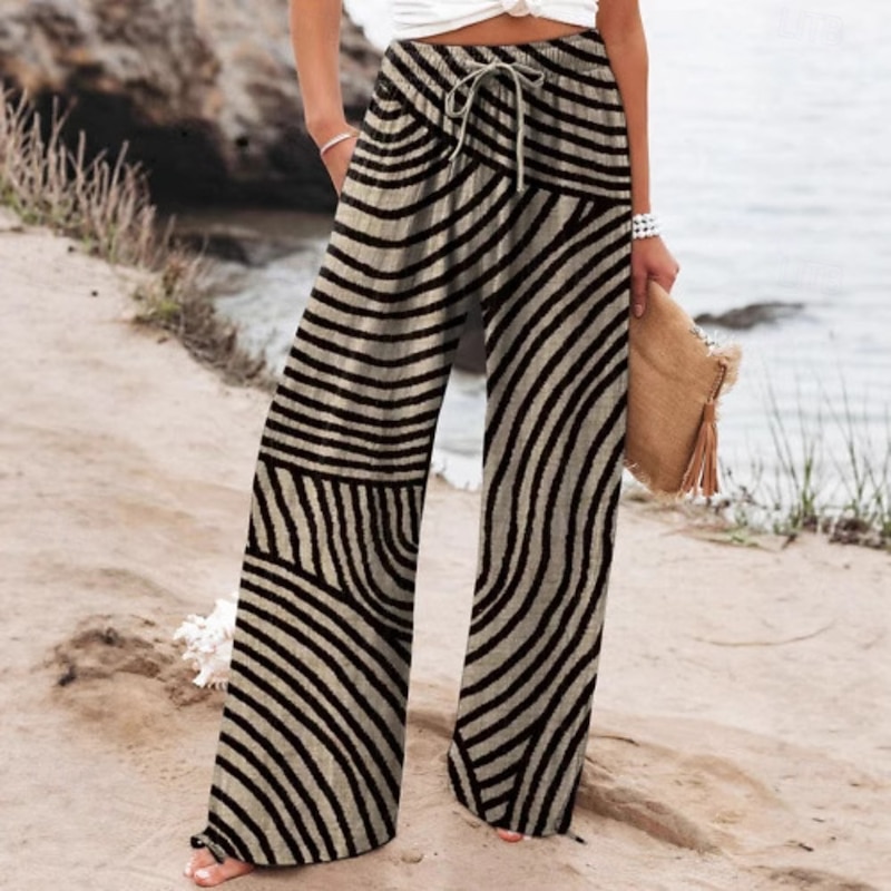 Women's Culottes Wide Leg Wide Leg Chinos Vacation Vintage Ethnic Style Full Length High Waist Graphic Geometric Abstract Quick Dry Breathability Soft Inelastic Formal Outdoor Vacation Black Blue