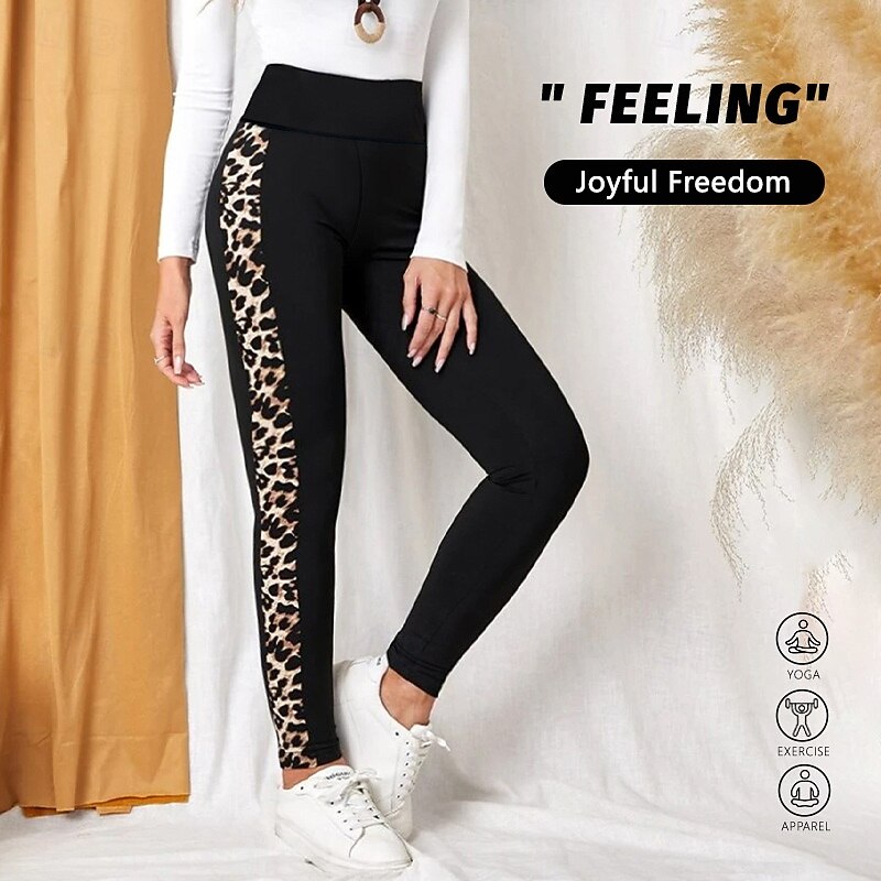 Women's Capri Leggings Yoga Leggings Tummy Control High Waist Gym Dance Athletic Bottoms Leopard Black Fall Sports Activewear Tight Fit