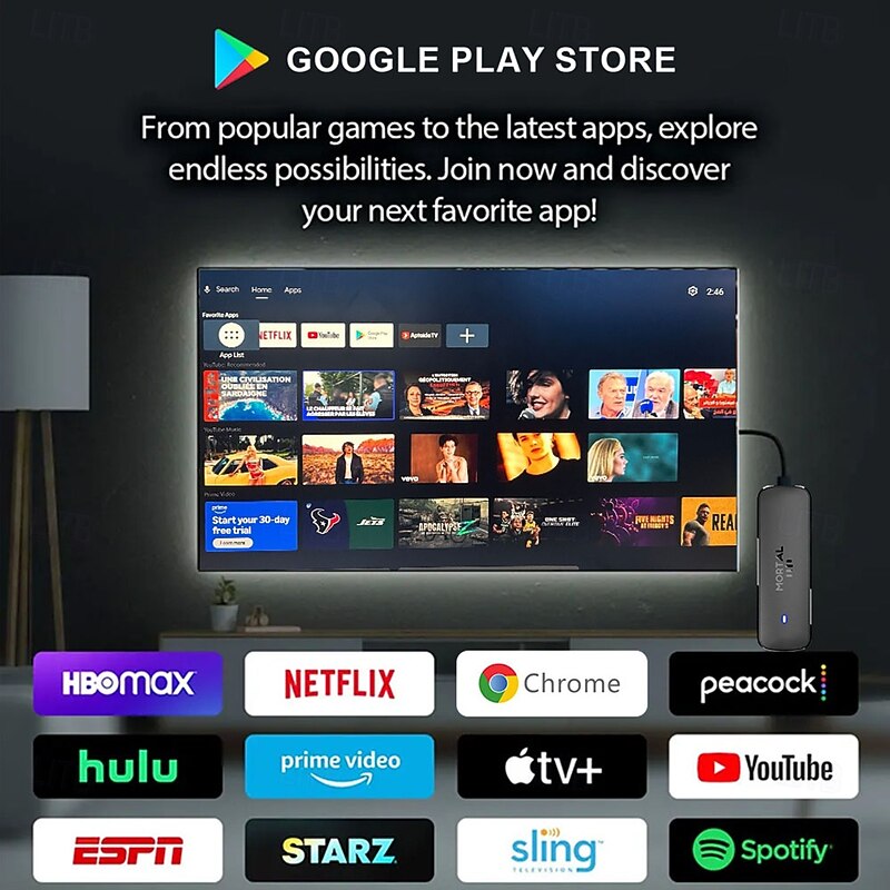 Mortal Android 14 TV Stick Full HD 4K 1080P WiFi 6 Google Voice NETFLIX Youtube Q8 BT5 24Fps Wireless Video Decode Media Player3