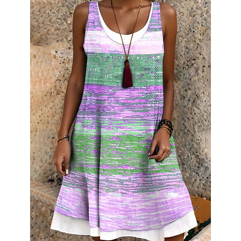 Women's Mini Dress Sundress A Line Dress Off The Shoulder Dress Vacation Casual Boho Daily Loose Fit Graphic Geometric Sleeveless Crew Neck Pink Blue Purple Green Summer Spring Fall3