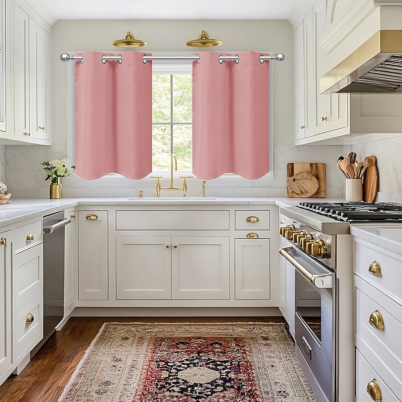 Blush Pink Window Sheer Curtain Panels Drape Curtains Long for Kitchen, Bedroom, Living Dining Room, Rod Pocket Drapery, Minimalist Pure Classic Solid Fantasy Color