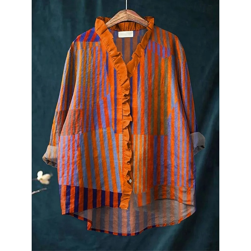Women's Boho Shirt Graphic Geometric Elegant Bohemia Active V Neck Regular Tops Work Daily Holiday Ruched Ruffle Maroon Black Pink Blue Orange Summer Spring Fall3