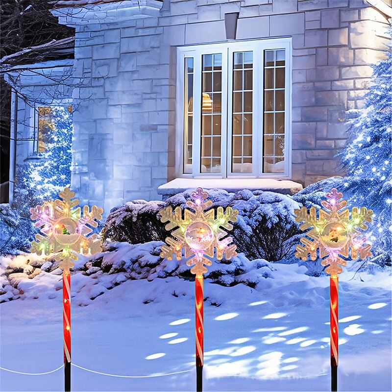 1PC Solar Powered One To Three Lawn Lights Christmas Tree Stars Snowflake Shaped Lights Festive Atmosphere Outdoor Courtyard Lawn Decoration Lights4
