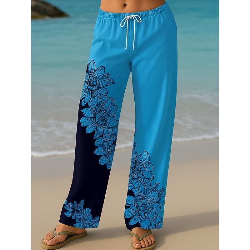 Women's Culottes Wide Leg Vacation Vintage Ethnic Style Long High Waist Floral Graphic Quick Dry Breathability Soft Inelastic Formal Outdoor Vacation Lake blue Yellow Blue Green Summer Spring3
