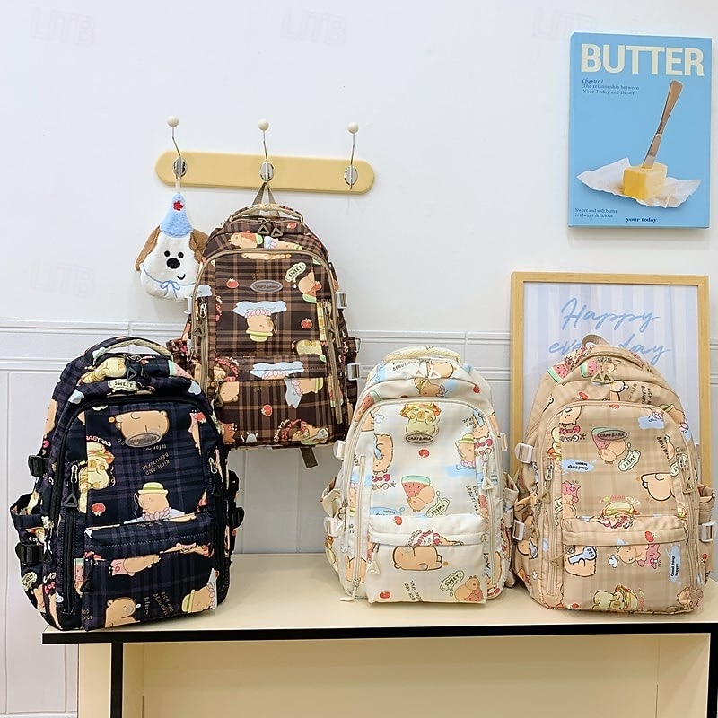 Girls' Kawaii Cartoon Backpack – Cute Food & Bear Print School Bag for Teen Students, Middle School & Daily Use