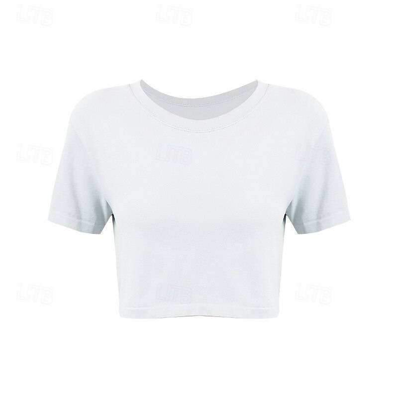 Women's Activewear Crew Neck Wicking Dry-Fit Breathable Short Sleeve Sports Solid Color Top For Gym Dance Athletic Activewear3