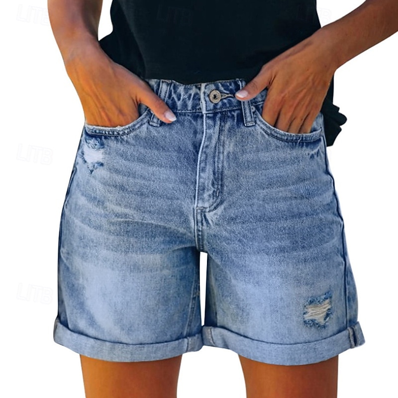 Women's Shorts Slacks Streetwear Casual Short Natural Plain Pocket Comfortable Vacation Weekend Light Sky Blue Navy Black Dark Navy Summer Regular Fit2